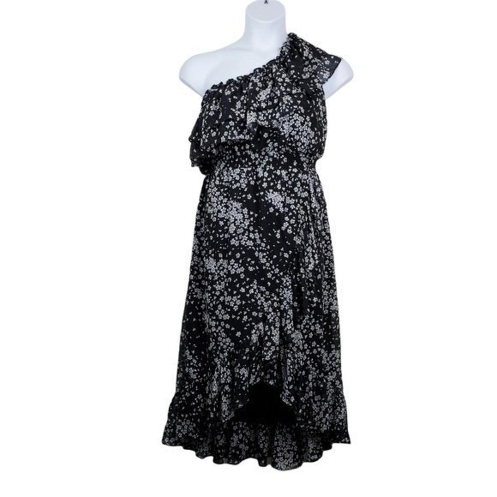 Lulu's Womens Black All Sweet Floral Print One Shoulder Midi Dress Size XL NWT